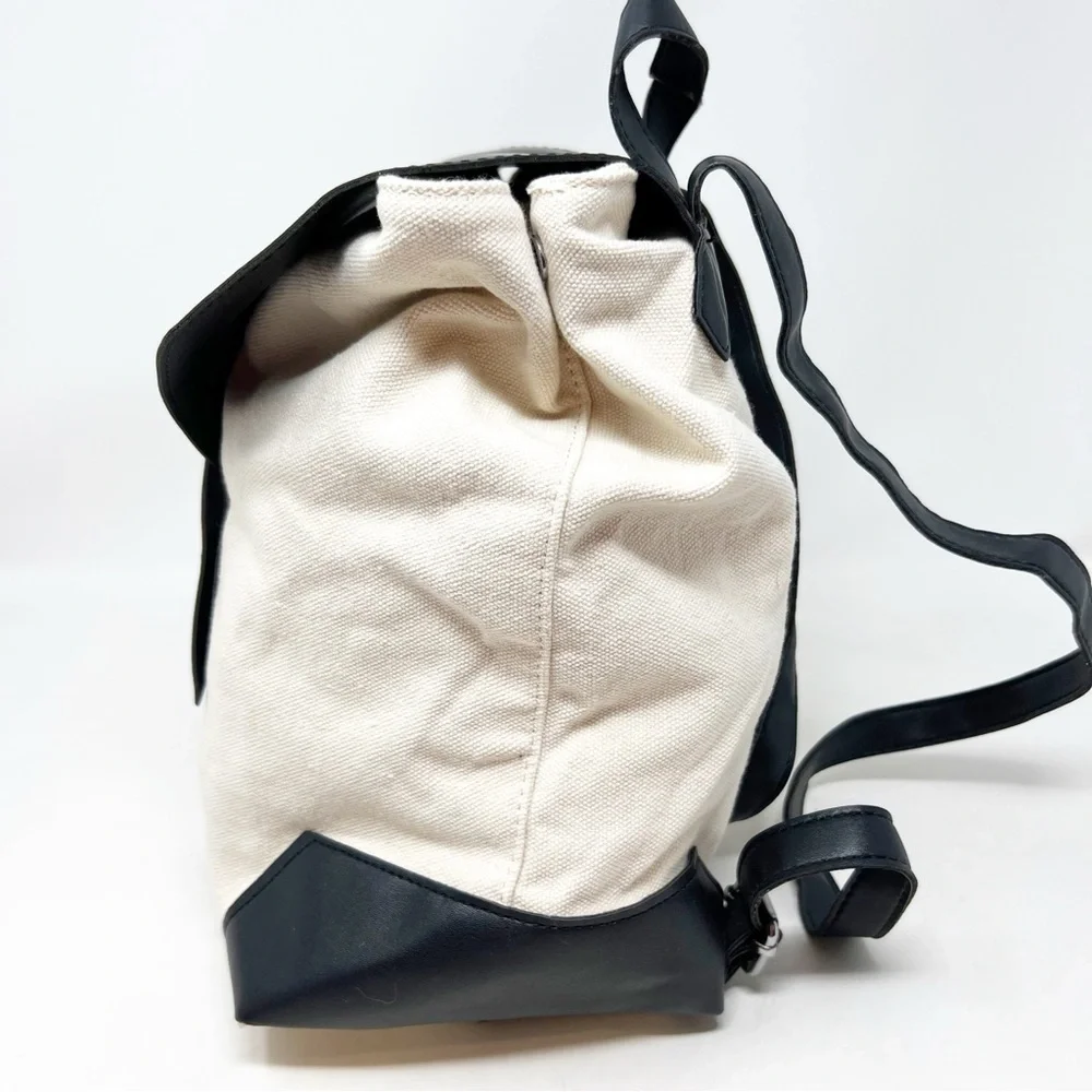 DEUX LUX OFF-WHITE CANVAS VEGAN BLACK LEATHER BACKPACK